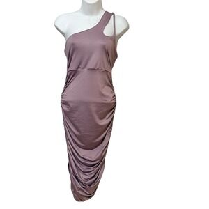 The Fashion Poet Mauve One Shoulder Ruched Bodycon Midi Dress XL Cutout Purple